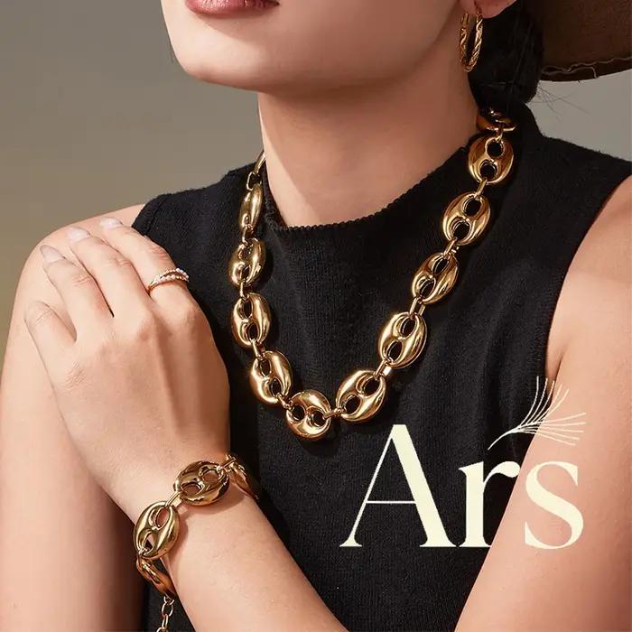 Ensemble de collier et bracelet en acier inoxydable plaqué or pour femmes occasions spéciales