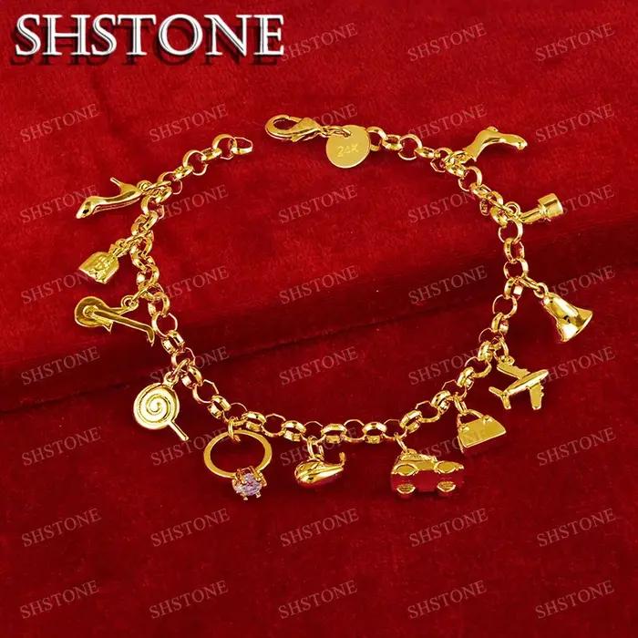 SHSTONE 18K or avion/voitures/cloches/lollipops/guitares pendentif Bracelet pour femme mode fête mar