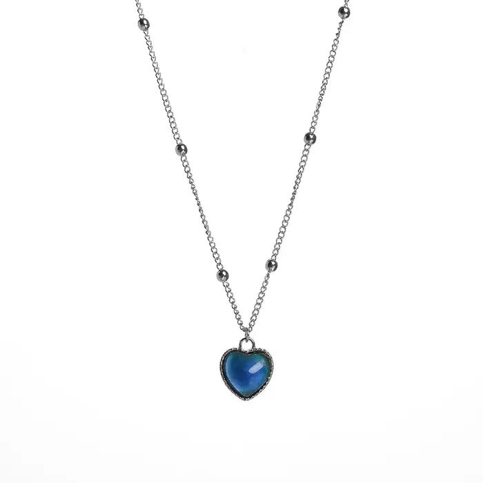 Collier d'humeur créative changement de couleur collier en forme de cœur chaîne en acier inoxydable bijoux pour femmes occasions spéciales émotions