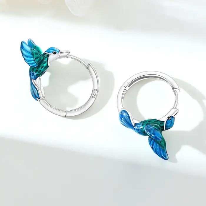 Boucles d'oreilles en argent sterling 925 serties de zirconium blanc et colorées en forme de perroquet et de colibri pour femmes pour anniversaire et autres occasions spéciales