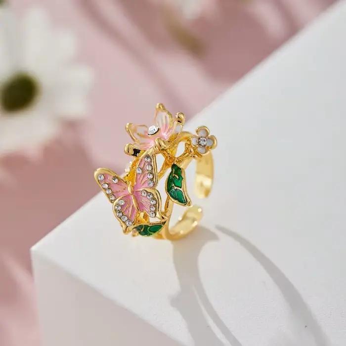 Bagues esthétiques en forme de fleur et de papillon pour femmes