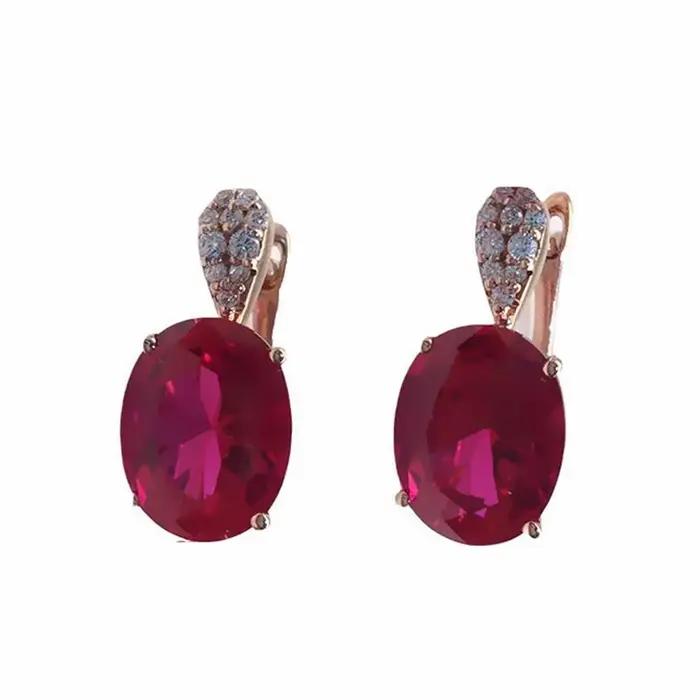 Boucles d'oreilles ovales en rubis incrusté d'or rose 14K plaqué or violet 585 pour femmes