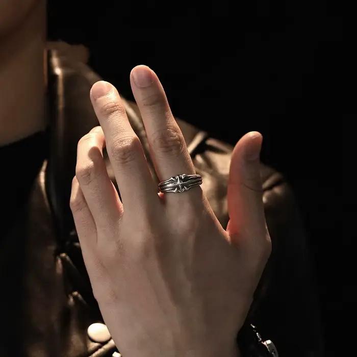 Bague réglable étoile en Relief Vintage pour hommes