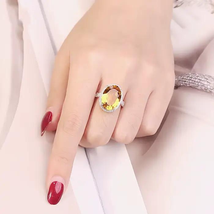 Bague réglable en Citrine jaune naturelle véritable