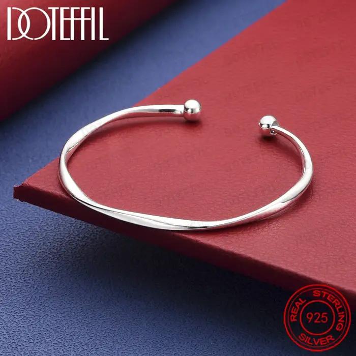 Bracelet de perles torsadées et polies en argent Sterling 925, bijoux charmants à la mode pour femme