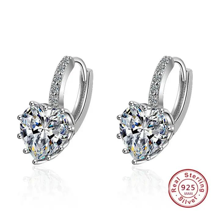 Mignon coeur coloré réel pur 925 bijoux en argent Sterling cubique zircone pierre boucles d'oreilles