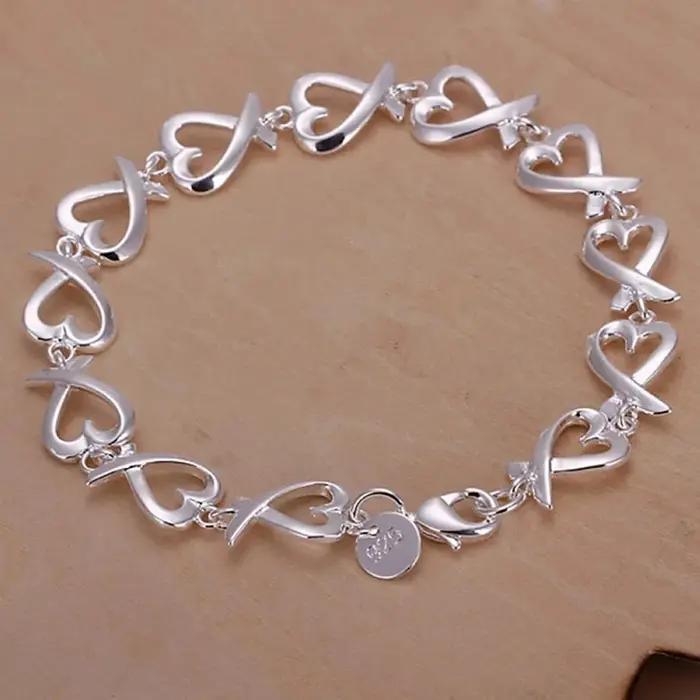 Bracelet en argent sterling 925 en forme de cœur exquis pour femmes