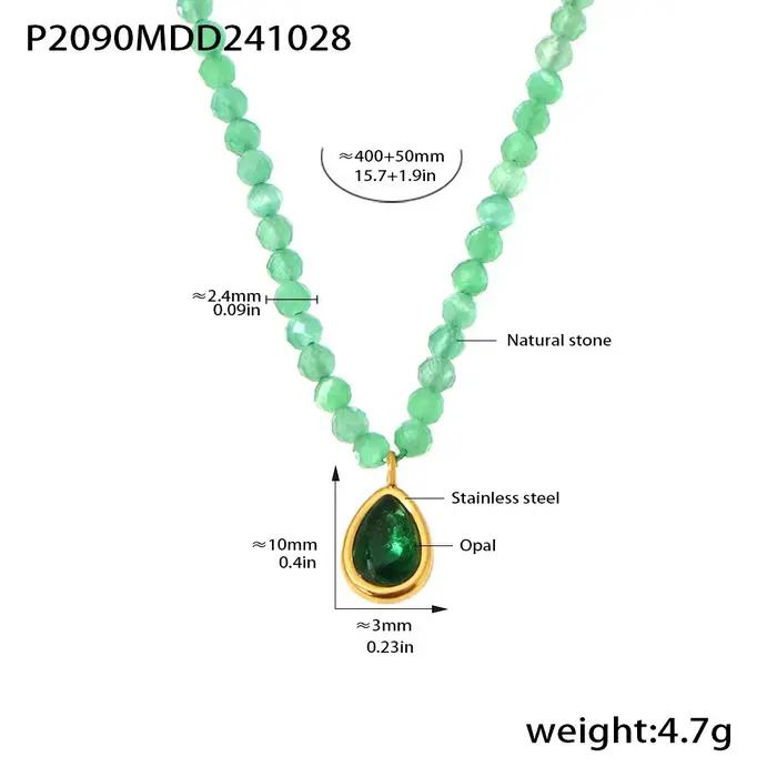Magnifique collier en pierres naturelles vertes pour femmes, chaîne en acier inoxydable, pendentif o