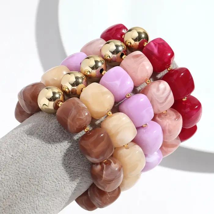 Bracelets élastiques en perles carrées en acrylique pour femmes