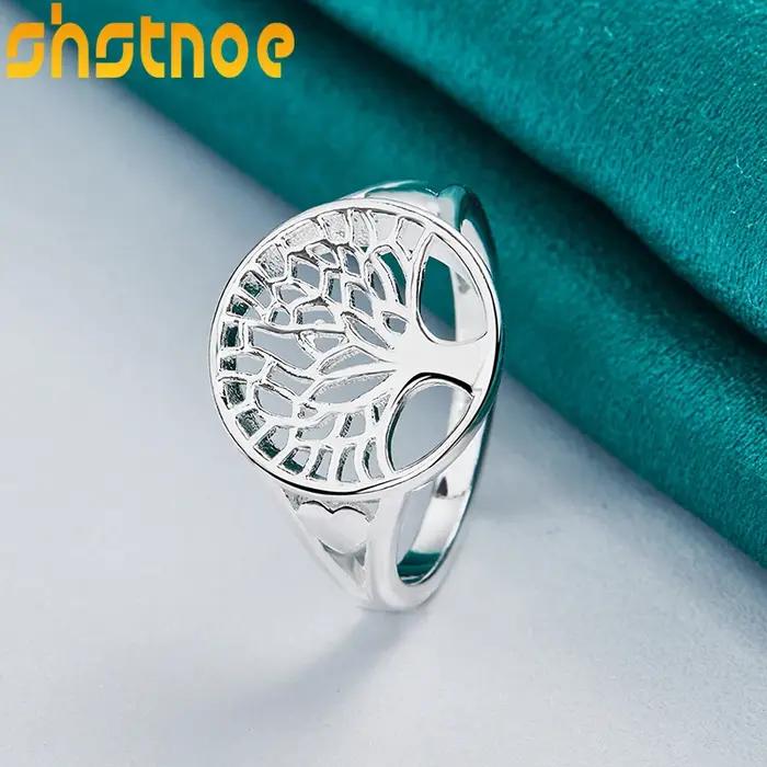 Bague arbre de vie rond creux en argent Sterling 925