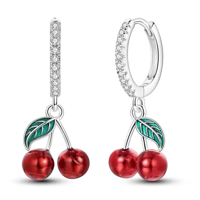 Boucles d'oreilles cerise originales en argent Sterling 925