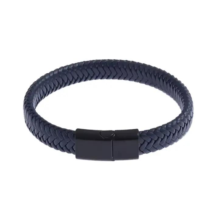 Bracelet classique en cuir noir pour hommes, bijoux à main, beau cadeau