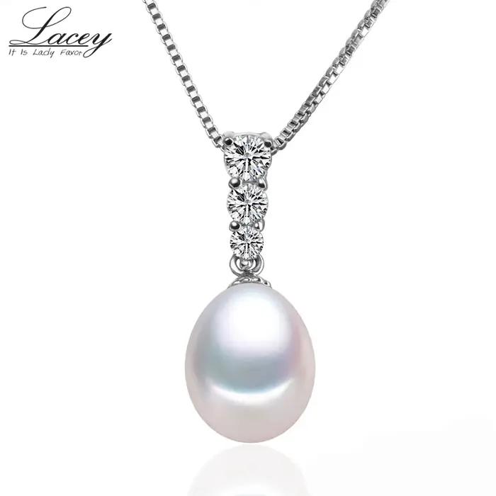 Collier pendentif en perles d'eau douce naturelles blanches pour femmes, en argent Sterling 925, vér