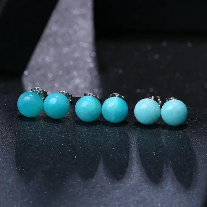 Boucles d'oreilles en pierre d'amazonite naturelle en argent sterling pour femmes, occasion d'engagement, design simple et luxueux, choix de couleur