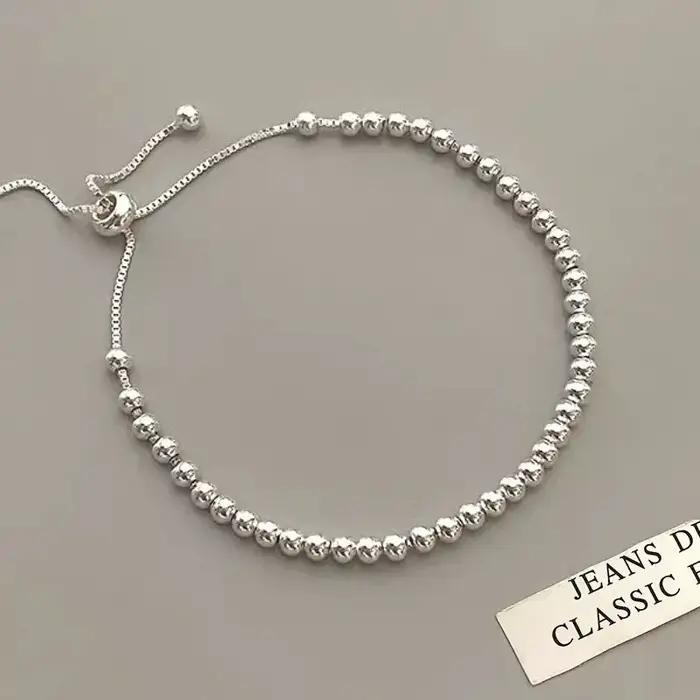 Bracelet en argent Sterling 925 massif pour femmes et hommes perles réglables bijou fait à la main cadeau d'anniversaire et de noël occassions spéciales soirée mondaine cérémonie familiale