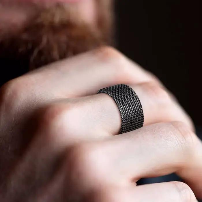 Bande en maille d'acier inoxydable moderne pour hommes et femmes, anneau en maille, bijoux