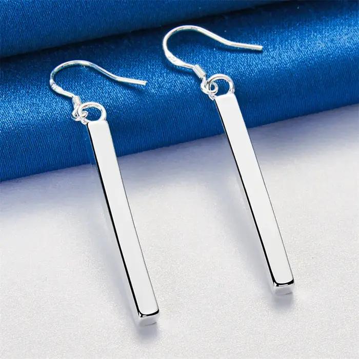 Boucles d'oreilles rectangulaires brillantes en argent Sterling 925