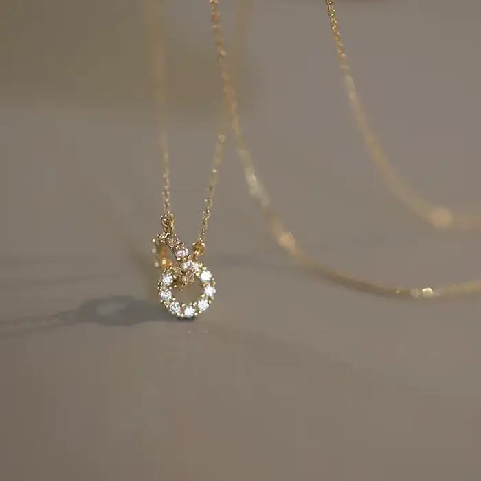 Collier en argent Sterling 925 avec diamant imbriqué