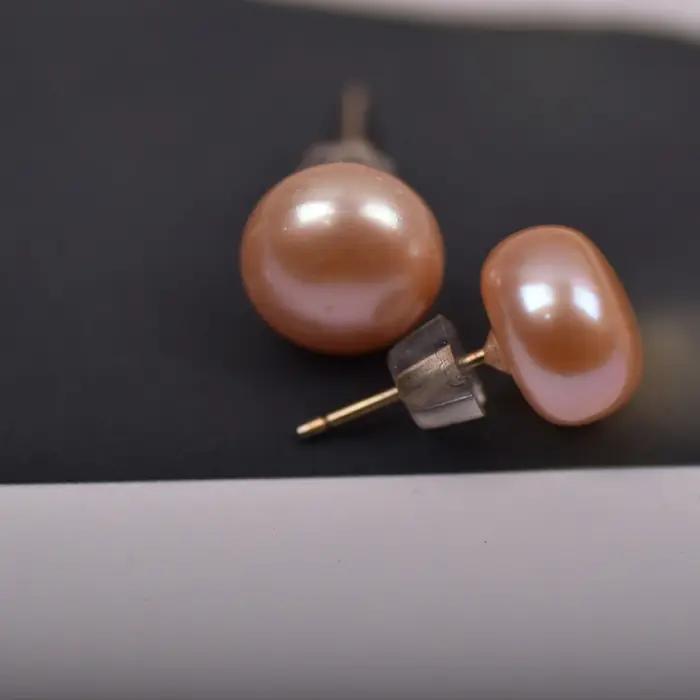 Boucles d'oreilles en perles d'eau douce naturelles en forme de pain, argent Sterling 925, or jaune clair, marron, orange, bijoux élégants pour femmes occasions spéciales