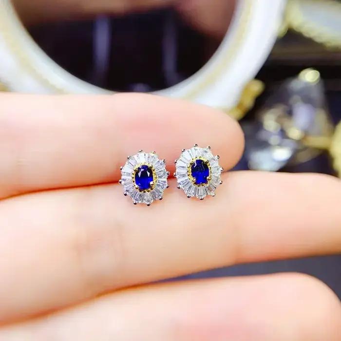 Boucles d'oreilles à clous en saphir naturel pour femme, argent sterling 925, élégantes pour les occasions spéciales, cadeaux d'anniversaire, tenues de tous les jours