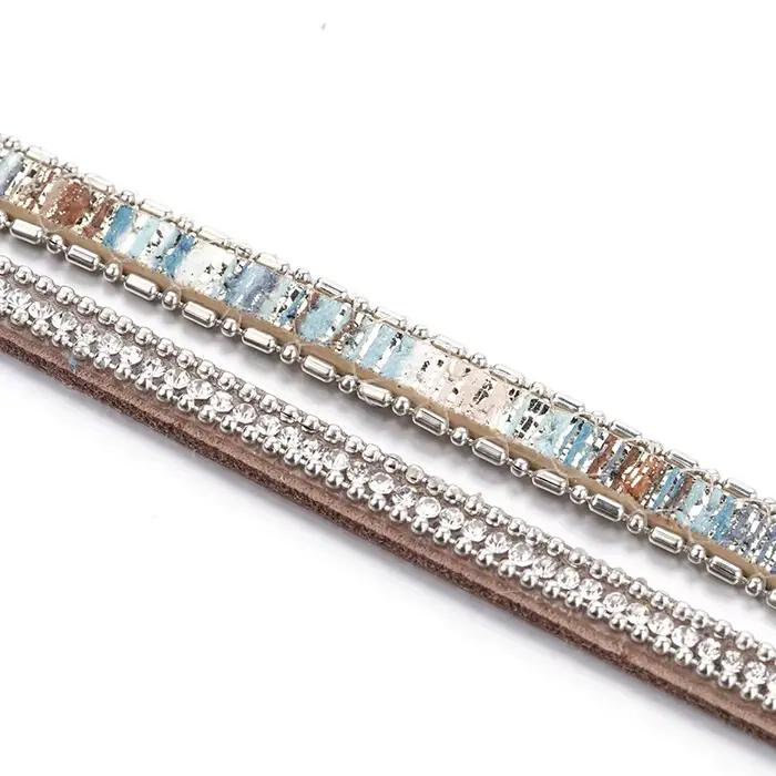 ALLYES femmes Bracelet en cuir tchèque cristal Vintage Boho plusieurs couches bohème Double Wrap