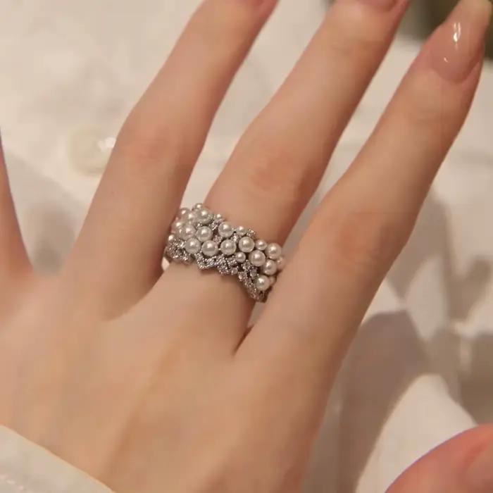 Bague polyvalente en perles et zircon pour femme, design unique, sensation haut de gamme, bague ouve