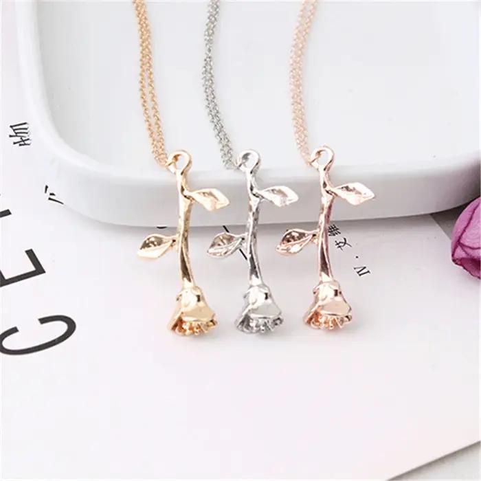 Collier de bijoux de mode en argent couleur or Rose
