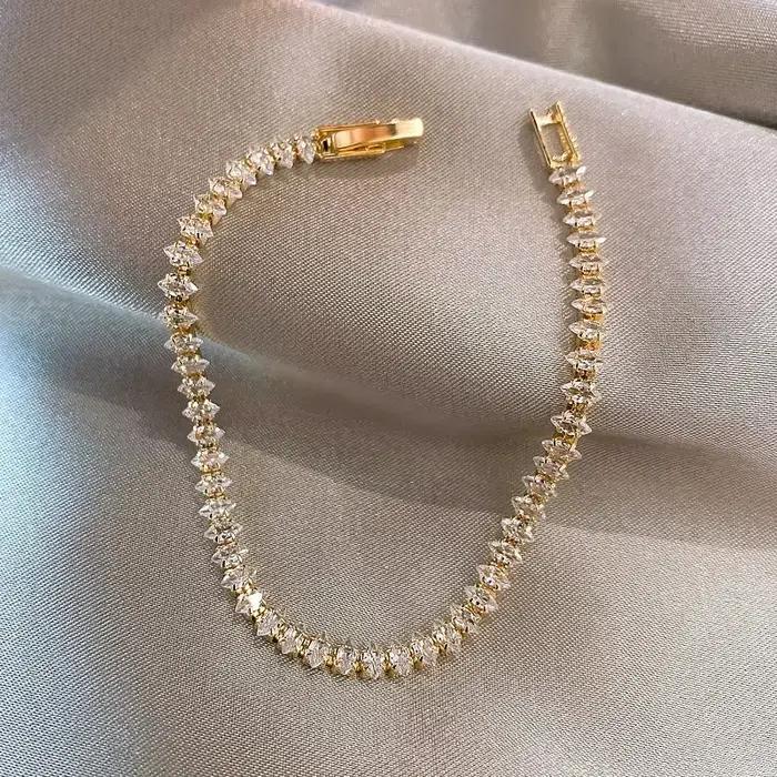 Bracelets de luxe en cristal romain pour femmes, chaîne géométrique, tendance, gothique, strass comp