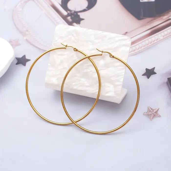 Grandes boucles d'oreilles couleur or pour femmes, anneau Vintage 40mm 50mm 60mm 70mm 80mm, en acier