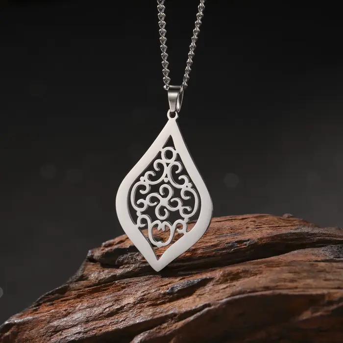 LIKGREAT Collier pendentif fleur noeud celtique pour femmes et hommes, en forme de gouttelette, en a