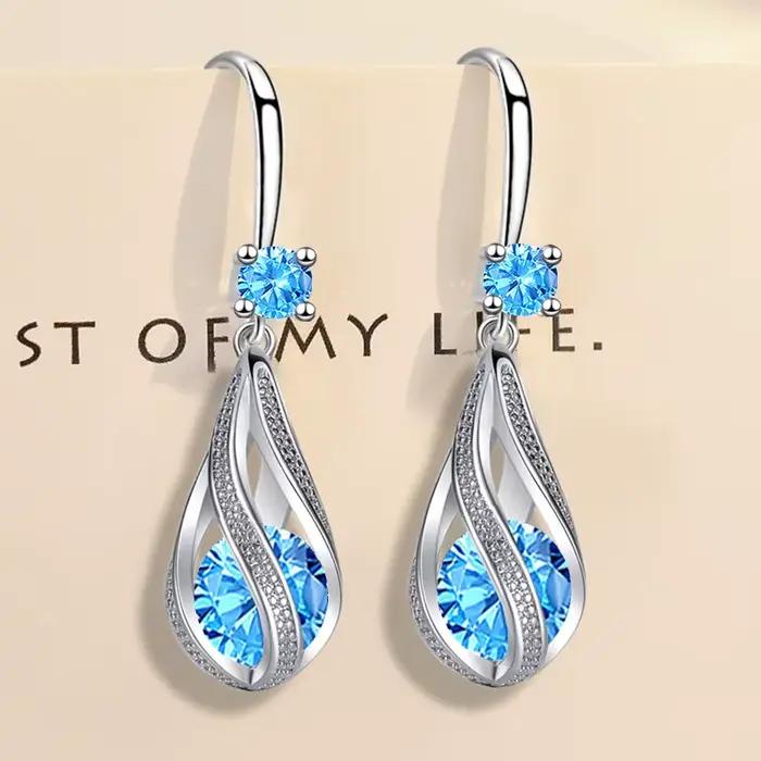 Boucles d'oreilles élégantes en cristal bleu pour femme, argent regardé 925, luxe, créateur de mode, bijoux, fête de mariage, fiançailles, cadeau de vacances