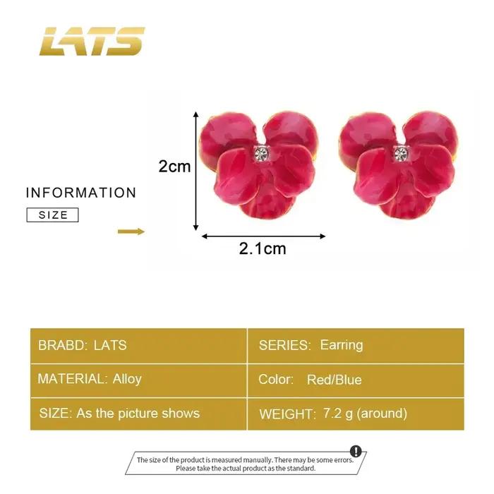 LATS rouge bleu émail fleur boucles d'oreilles pour femmes mode coréenne cinq pétales cristal fleuri belle filles mignonnes décoration d'oreille