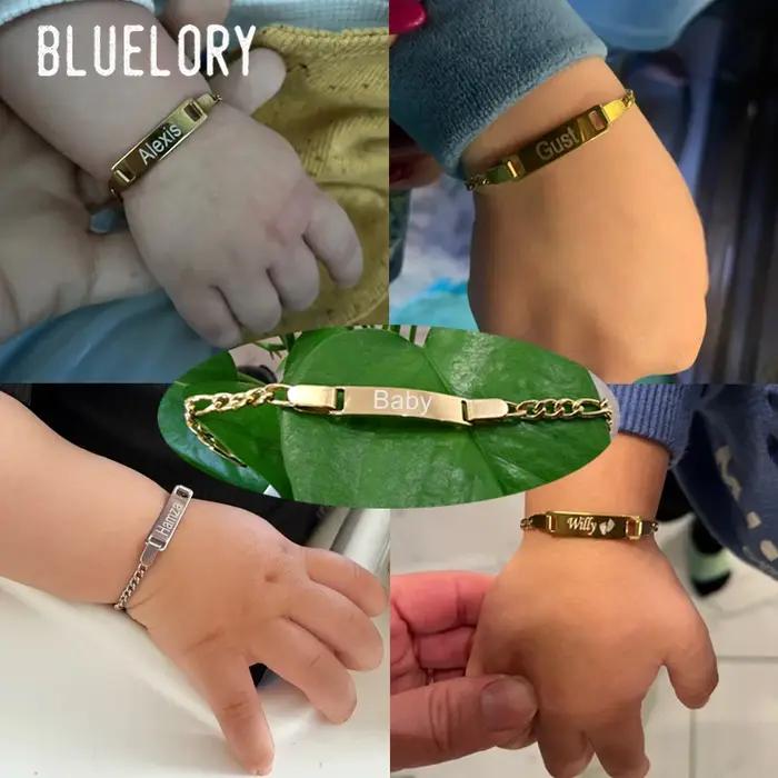 Bluelory personnalisé bébé nom Bracelet en acier inoxydable coeur étoile couronne papillon