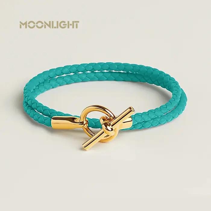 Bracelet Moonlight en cuir double couche classique pour femmes, haut de gamme, avec fermeture à bascule et 11 couleurs disponibles pour diverses occasions