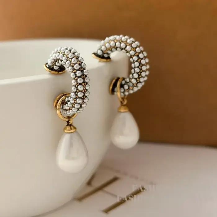 Boucles d'oreilles en forme de larme pour femmes, bijoux tendance, tempérament élégant, imitation pe