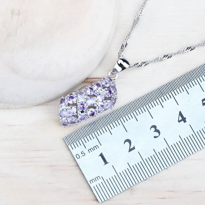 Ensemble de bijoux de mariée en argent 925, zircon violet, bijoux fins de Costume, bijoux de mariage, boucles d'oreilles, bagues, pendentif, Bracelets, collier