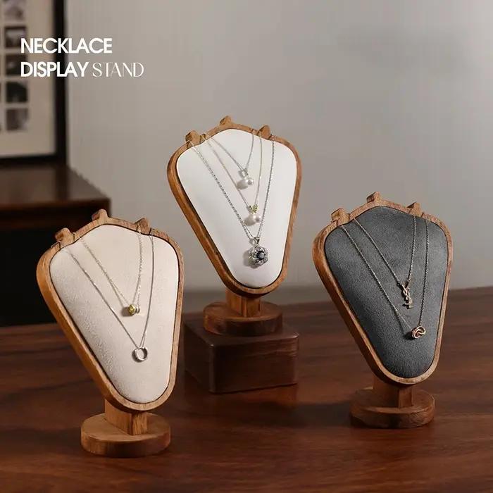 Présentoir à bijoux en bois exquis pour femmes avec suspension de colliers et velours intérieur beige noir multi occasions spéciales