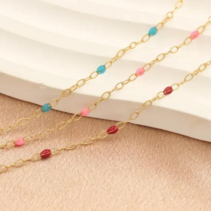 Chaîne Satellite en émail perlé rempli d'or 14 carats bijou arc-en-ciel par pied pour femmes occasions spéciales minimaliste unique