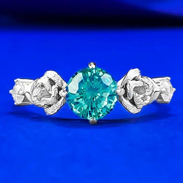 Wong Rain – bague de fiançailles ronde en argent Sterling 925, 6 MM, Tourmaline Paraiba, diamant à h