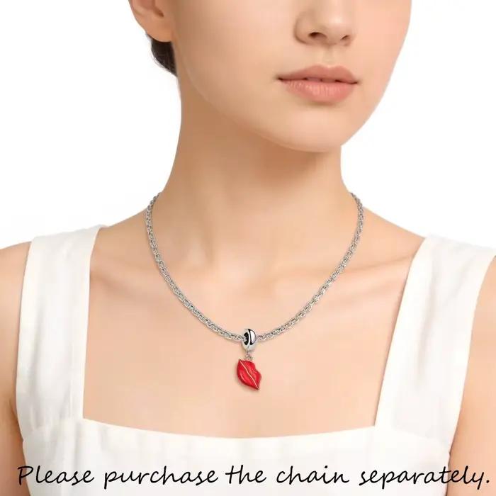 Pendentif en argent sterling 925 serti de lèvres en baiser rouge romantique pour femmes occasions spéciales mariage fiançailles anniversaire cadeau