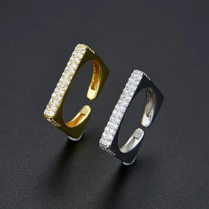 Bague carrée Simple couleur argent pour femmes