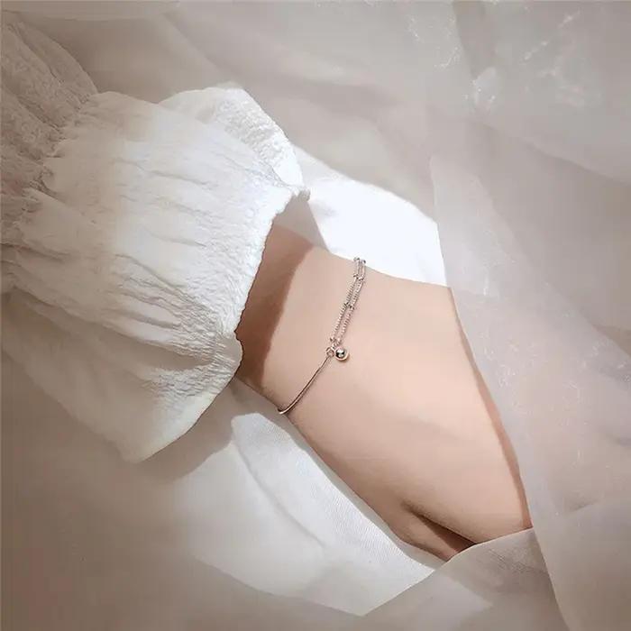 Bracelet double couche en argent regardé 925 pour femme