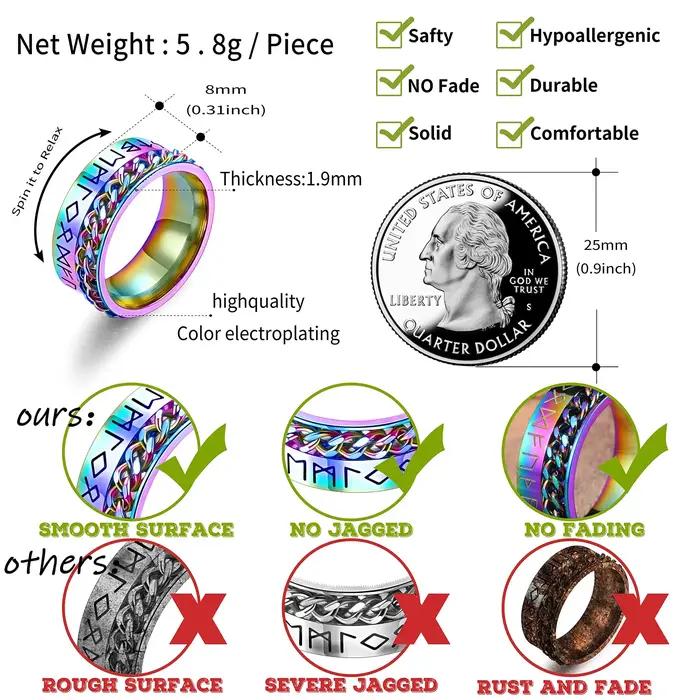 Bague en acier inoxydable nordique avec runes vikings pour hommes et femmes, bague spinner anti-stress et anxiété pour diverses occasions et cadeaux