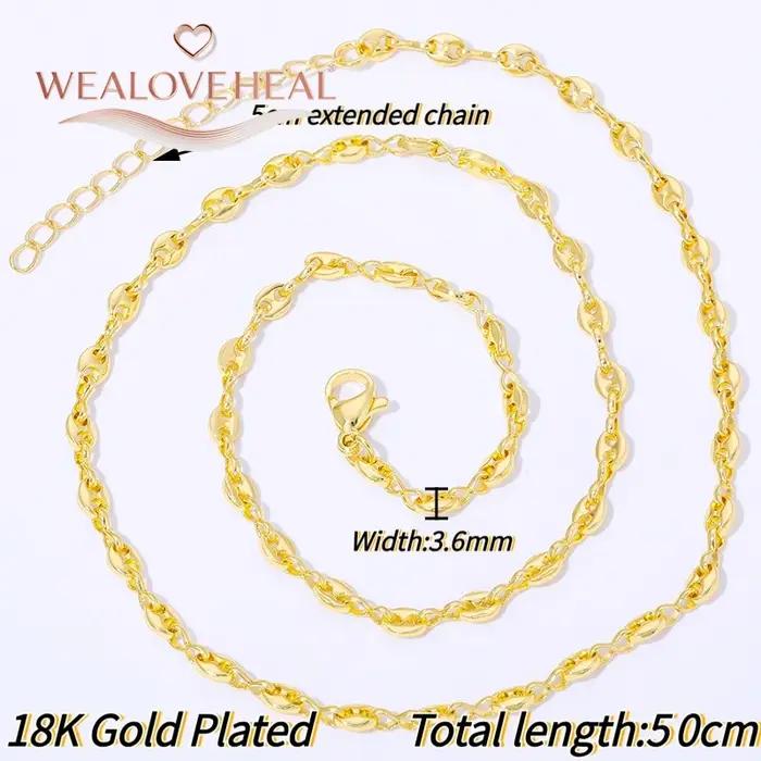 Collier chaîne à maillons en forme de grains de café en laiton plaqué or 18 carats