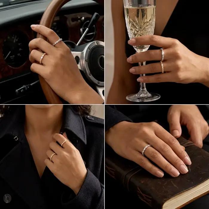 Bague en cuivre sertie de zircon unique pour femmes, bague de cocktail chic et minimaliste pour tous les jours et occasions spéciales