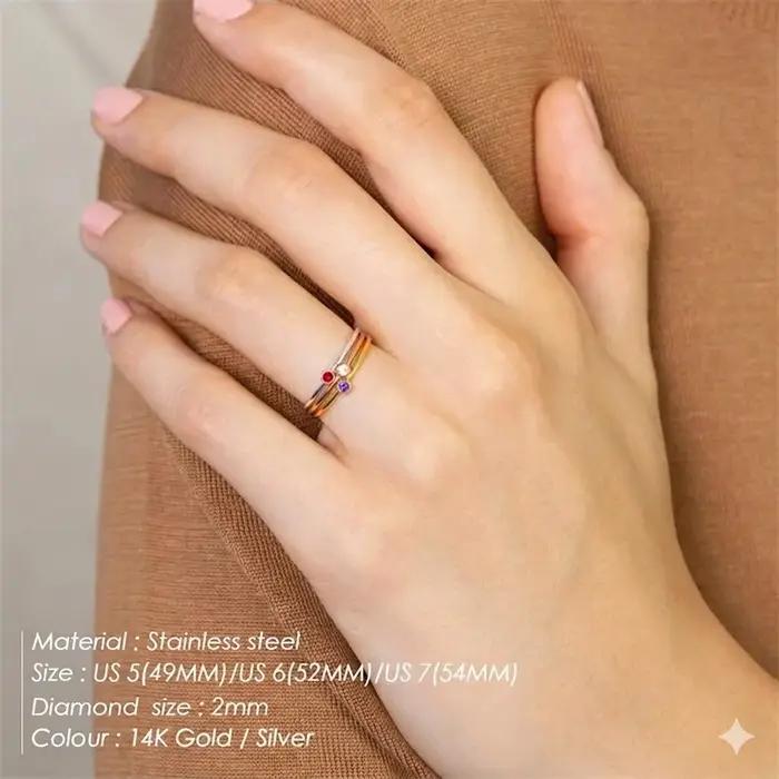 Ensemble de 12 bagues de luxe avec pierres de naissance pour femmes