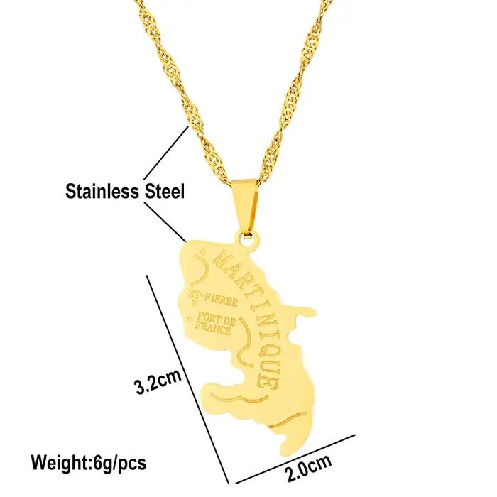 Mode français Martinique île carte ville pendentif collier en acier inoxydable hommes femmes cartes bijoux cadeau