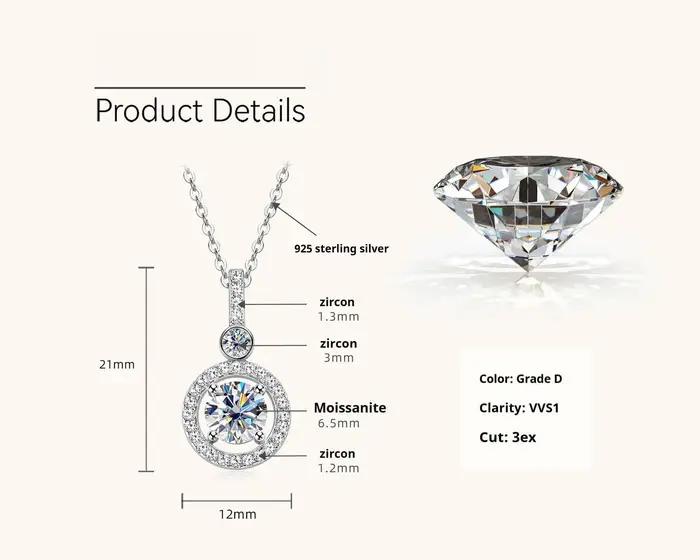 Collier en Moissanite 1 Carat Pendentif en Argent Sterling 925 Bijoux Élégants Occasions Spéciales Pour Femmes