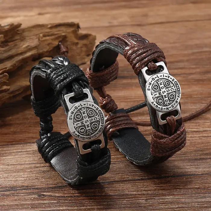 Bracelets en cuir tressés faits à la main vintage pour hommes