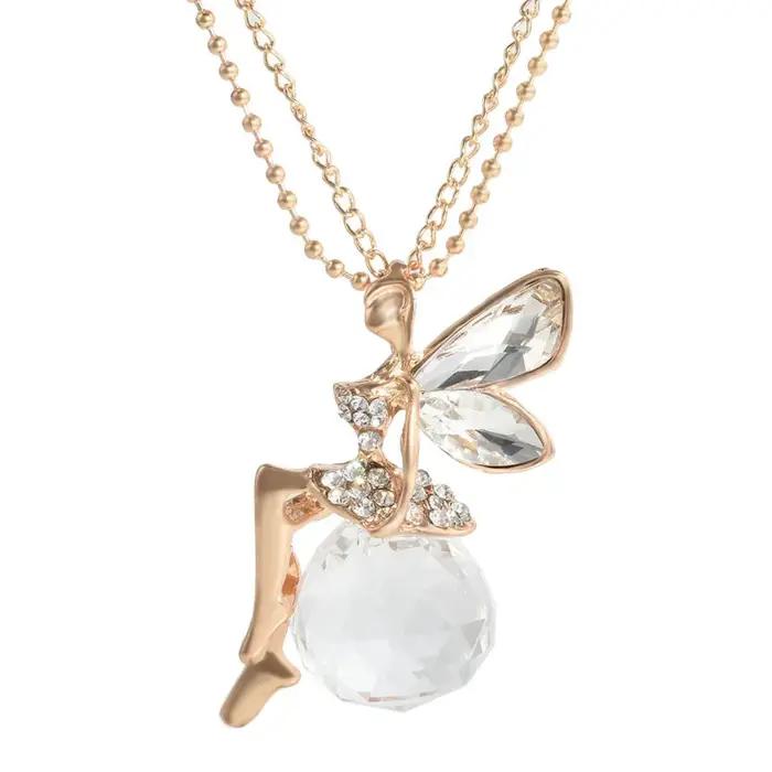 Collier avec pendentif ange ailes en cristal pour femmes et hommes